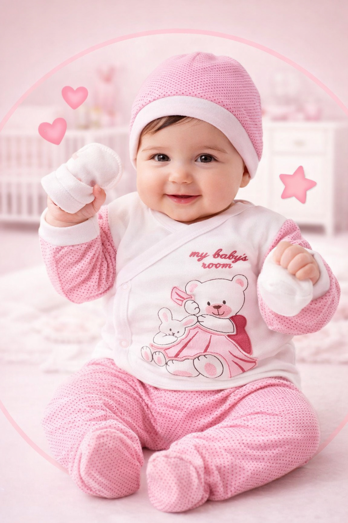 Petino Çok Amaçlı 10 Parça Ayı Nakışlı Pembe Yenidoğan Hastane Çıkışı – %100 Pamuk Yumuşak Kumaş Yeni Sezon fotoğrafı 3 (önizleme)