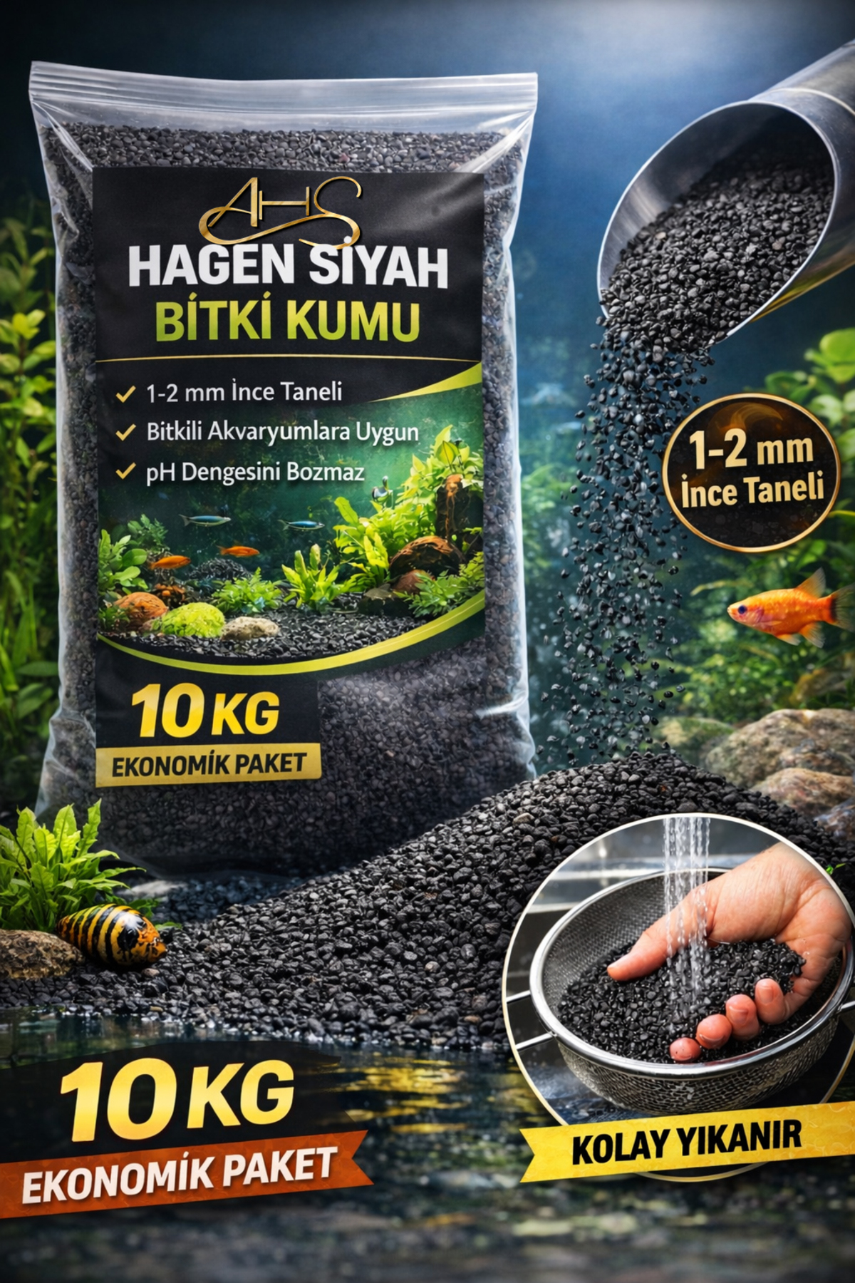AHS 10 Kg 1-2mm Hagen Siyah Bitki Kumu Akvaryum Kumu 10 Kg - Fiyatı, Yorumları