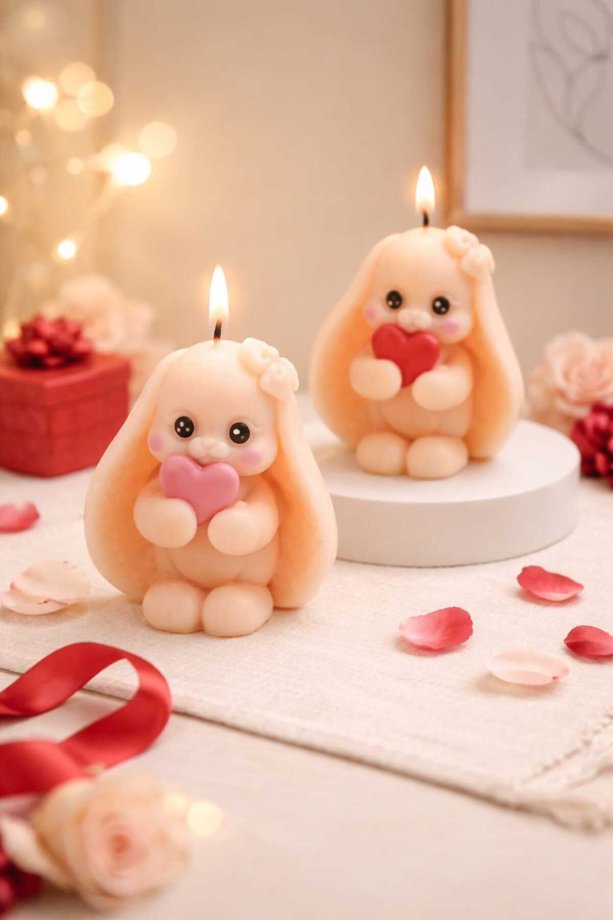 Cute Rabbit Candle with Heart in 2 Hands