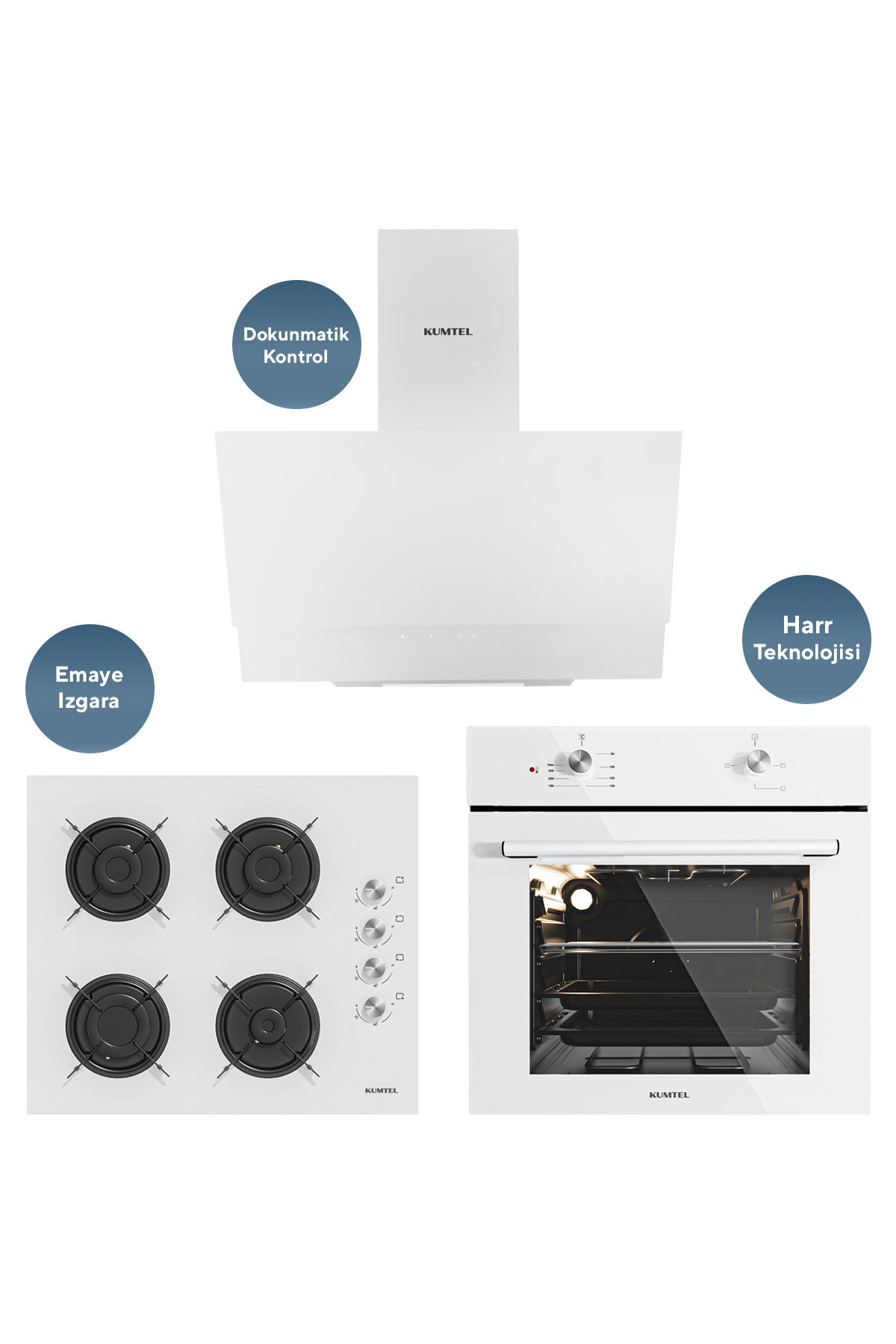 KUMTEL Home Plus Beyaz Cam Ankastre Set - Fiyatı, Yorumları