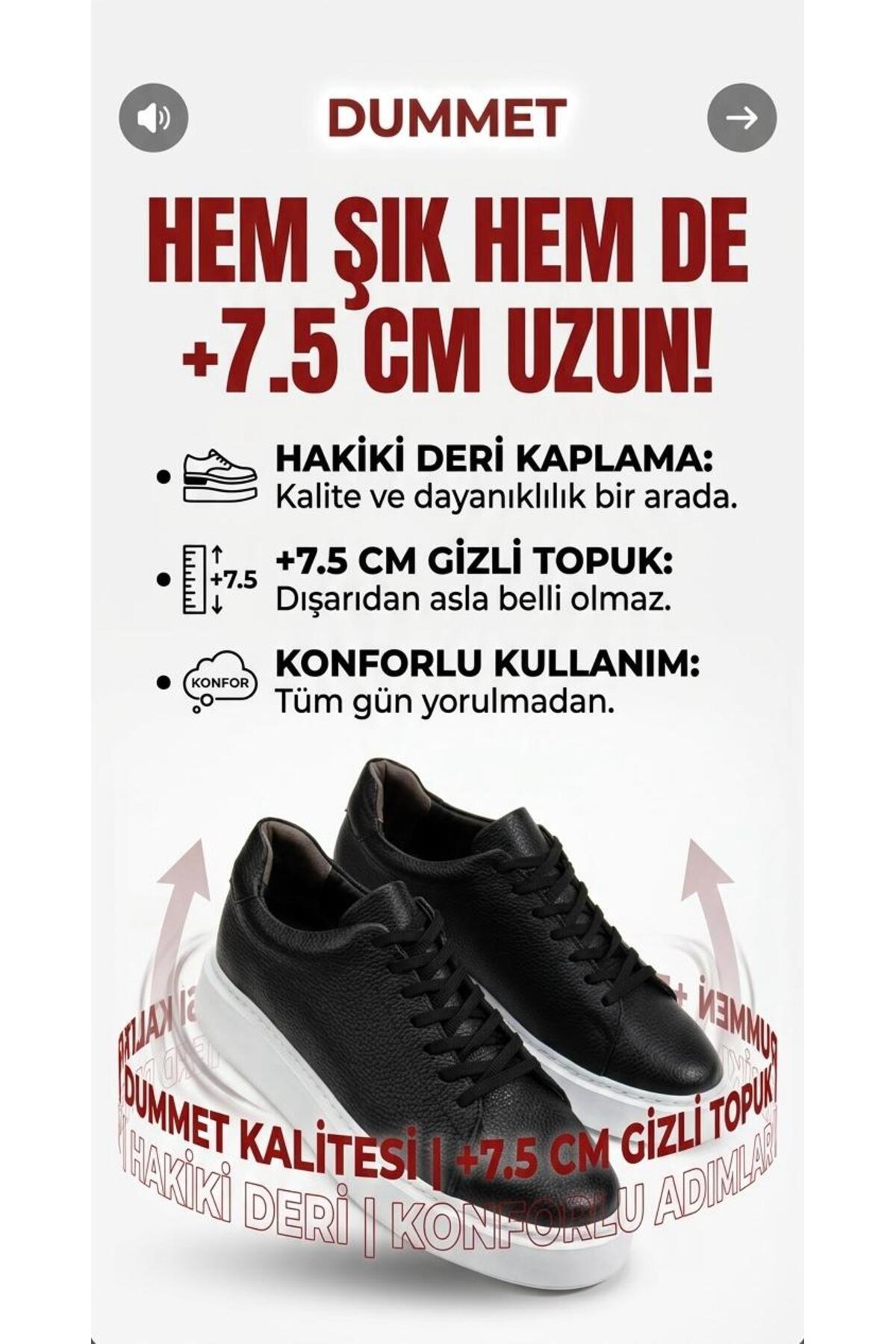 DUMMET  Gizli Topuk Yüksek Taban +7.5 cm Boy Uzatan Hakiki Deri Erkek Ayakkabı |Gizli Topuk Ayakkabı - Görsel 3
