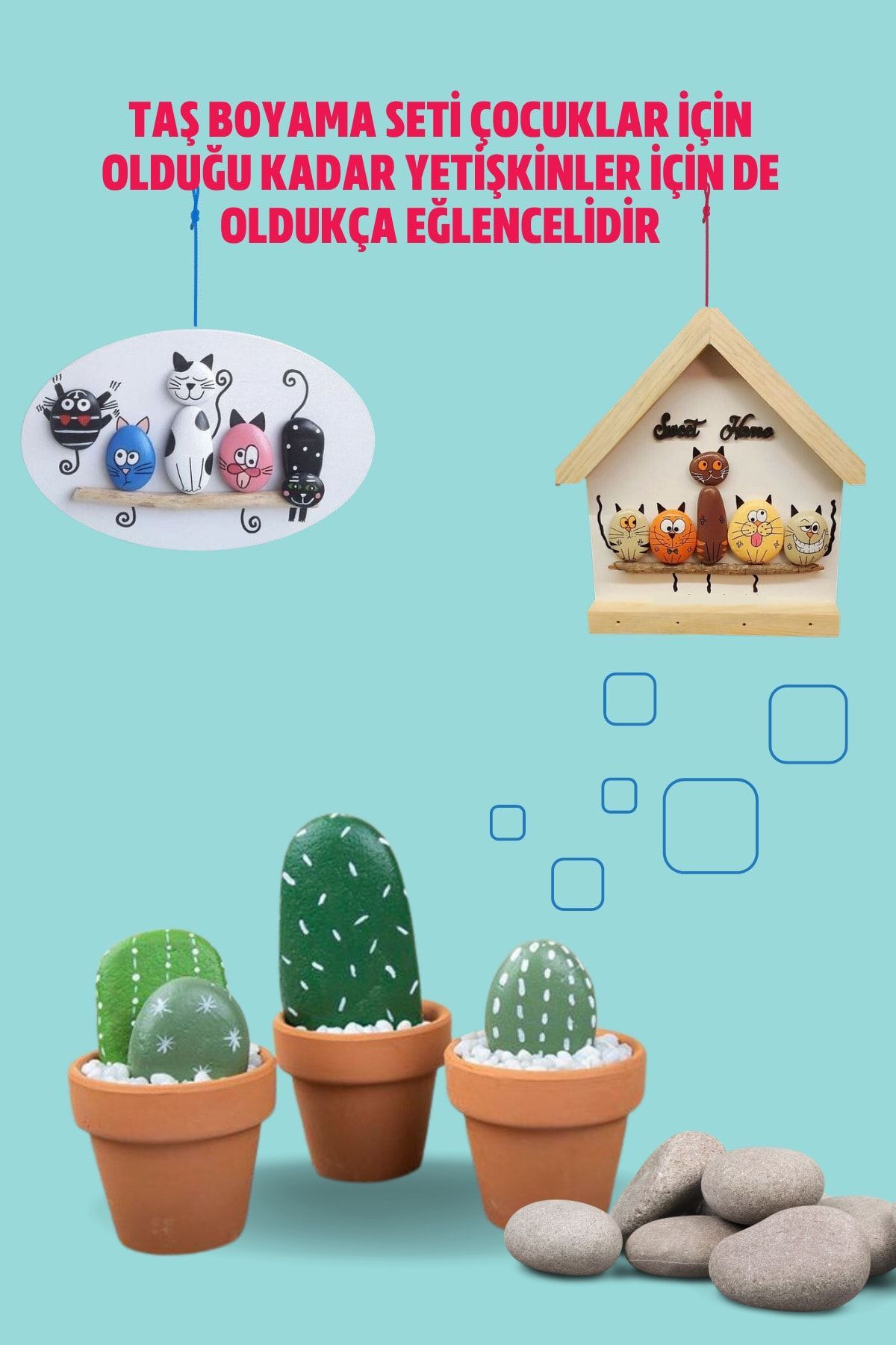 Bee Games Taş Boyama Xl 3 Yaş Üstü Çocuklar Için Zeka Geliştirici 6 Renk Akrilik Boyalı Fırçalı Aktivite Seti fotoğrafı 4 (önizleme)