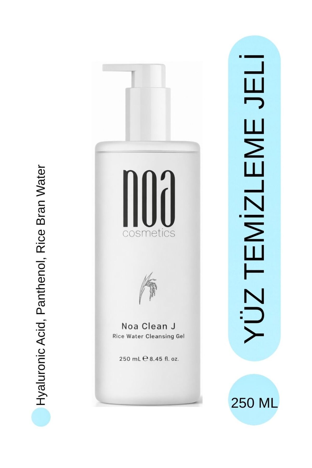 noa cosmetics ژل پاک کننده صورت آب برنج مرطوب کننده ضد جوش سرسیاه و ضد آکنه - هیالورونیک اسید، پانتنول ۲۵۰ میلی لیتر — Noa-CleanJ