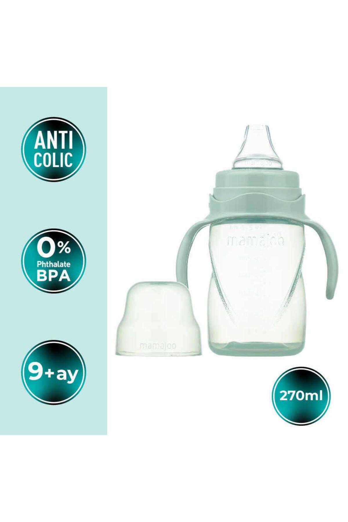 Mamajoo Silver Biberon 150 ml & Kulplu Eğitici Bardak 270 ml / Powder Green fotoğrafı 4 (önizleme)
