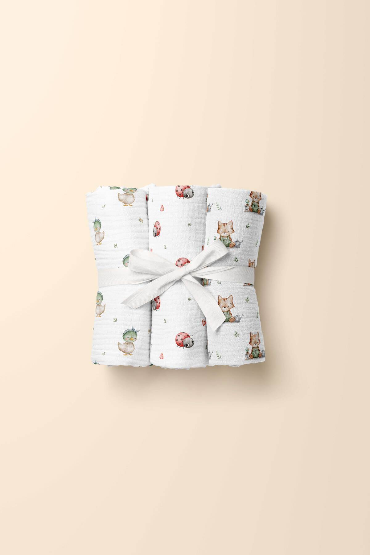 cekic kids 3'lü Set - 2 Katlı Desenli Müslin Bebek Battaniyesi - %100 Pamuk - 80x90 cm fotoğrafı 5 (önizleme)