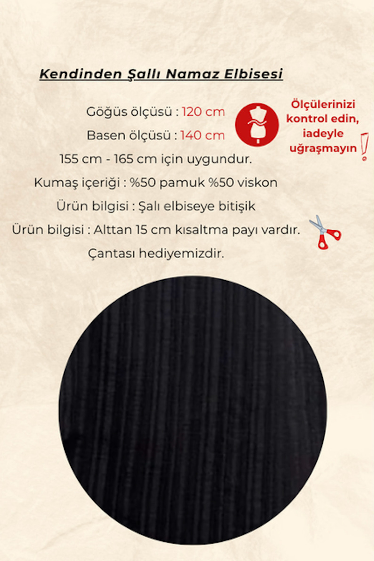 Lagom Pamuklu, Kaliteli, Hafif ve Yumuşak Kumaştan, Tek Parça, Pratik, Siyah Çantalı Namaz Elbisesi görsel 8