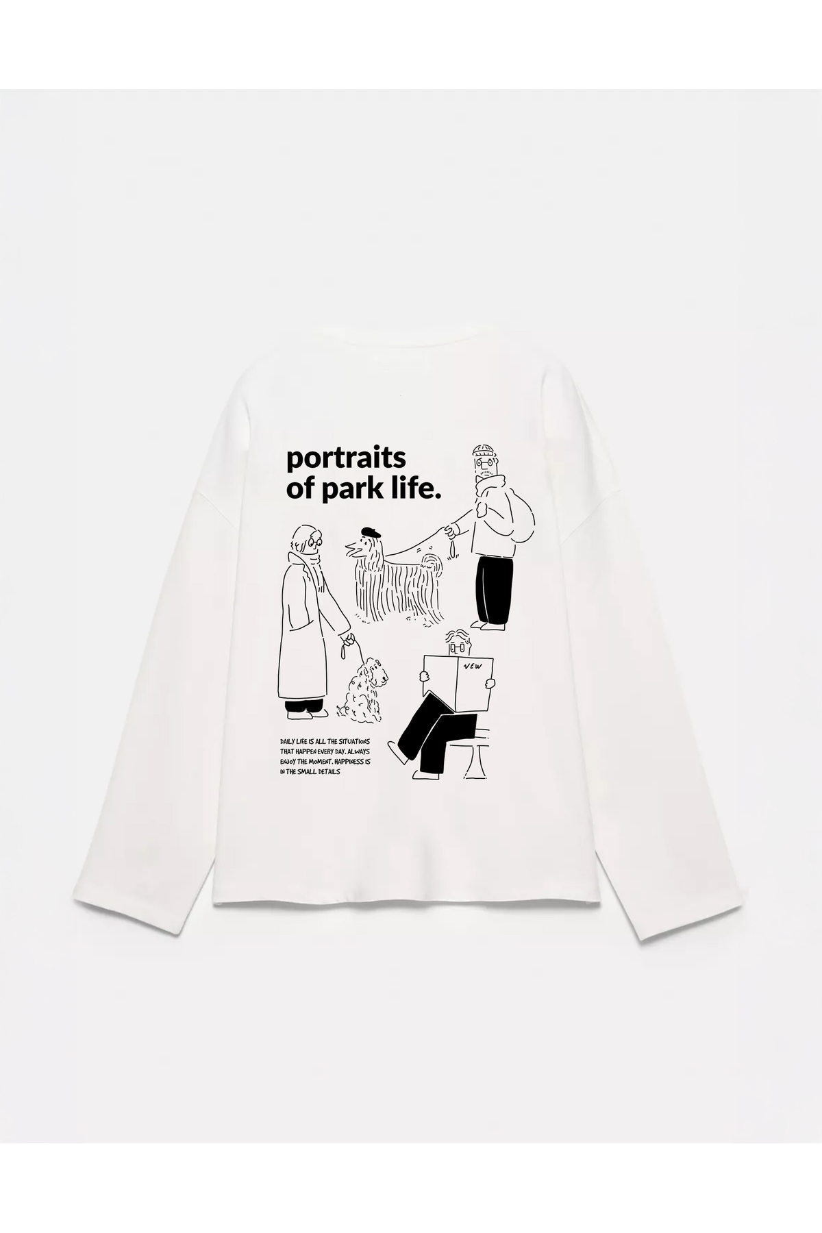 Disante %100 Pamuk Oversize Fit Park Life Baskılı - Bisiklet Yaka Uzun Kollu T-shirt