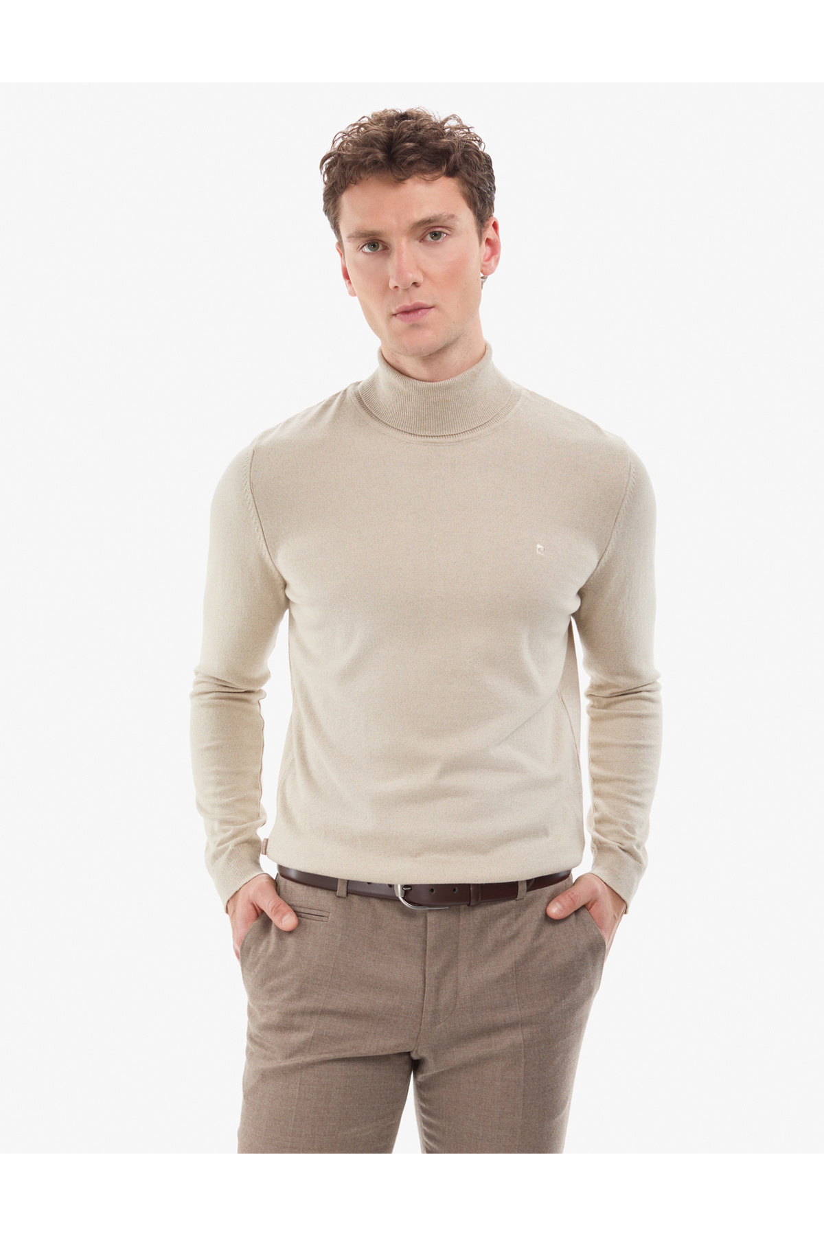 Pierre Cardin  Kum Melanj Slim Fit Balıkçı Yaka Basic Triko Kazak 50314202-VR123 - Görsel 2