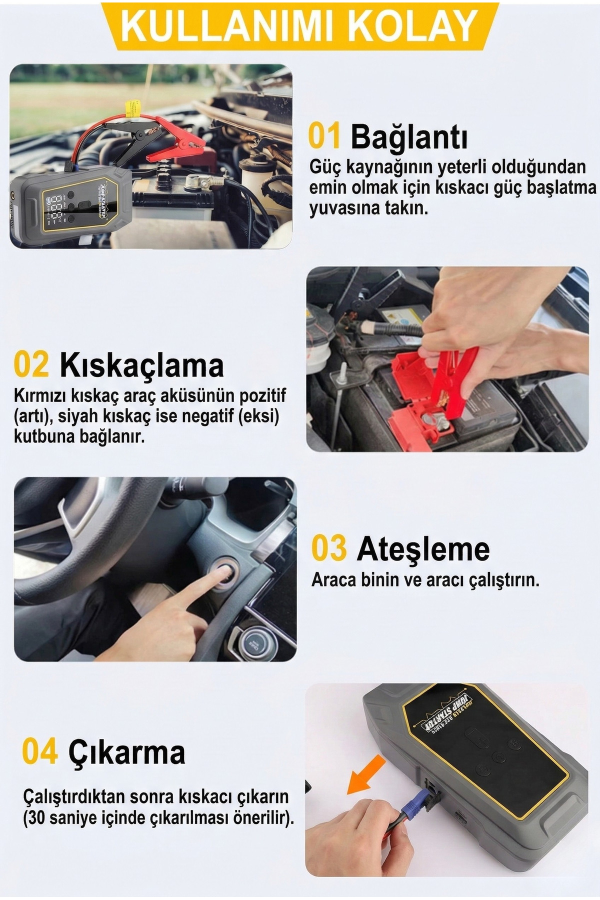 1000 Amper Taşınabilir Araç Akü Takviye Cihazı ve 10.000 Powerbank - 12V Acil Durum Başlatıcı