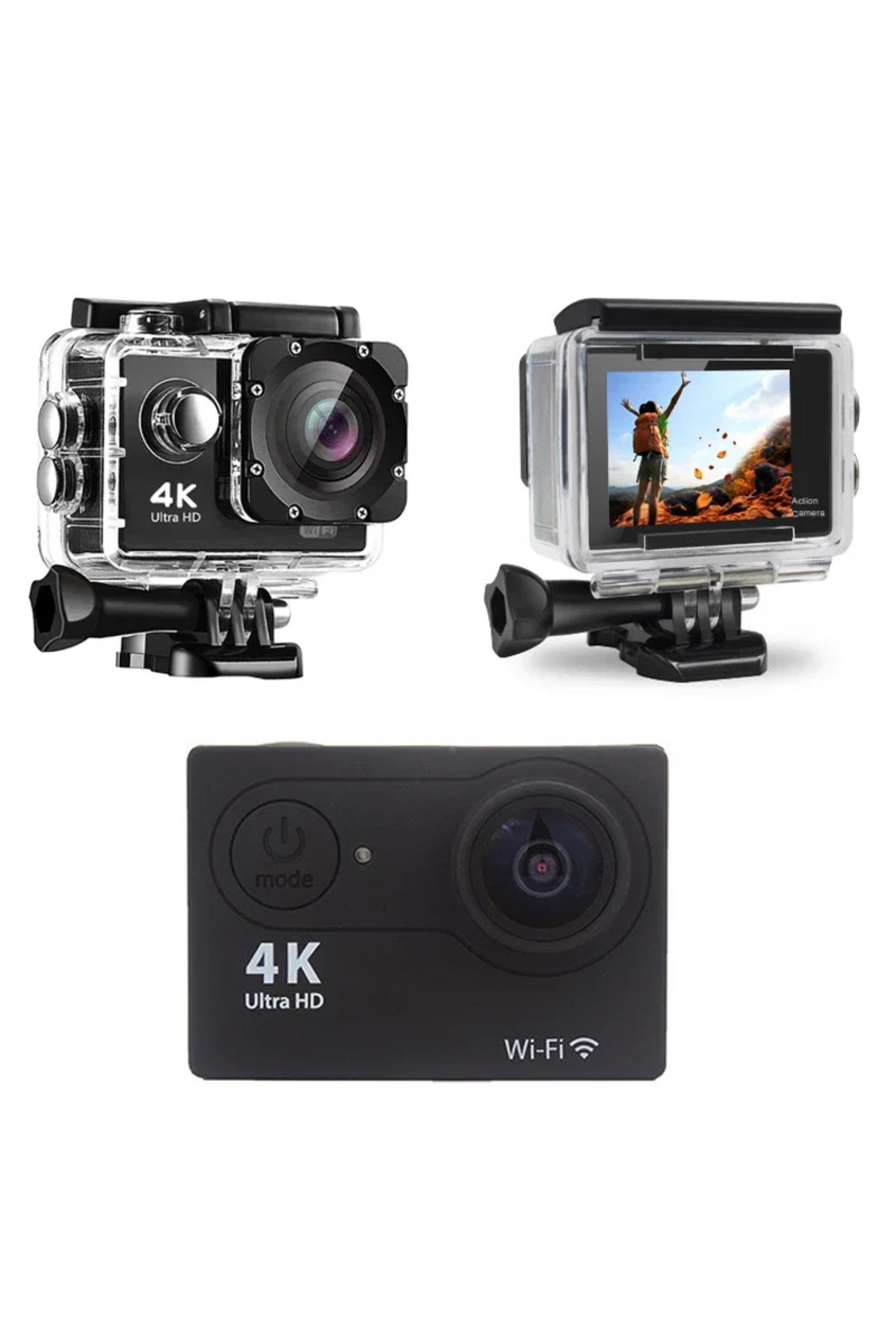 4K Ultra HD Su Geçirmez Aksiyon Kamerası - 1080P 30FPS Wi-Fi Destekli Kask ve Bisiklet Kamerası