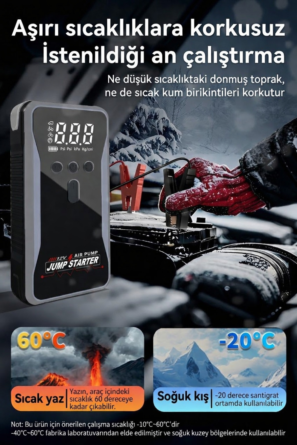 1200A Taşınabilir Araç Akü Takviye ve Şarj Cihazı + Powerbank + Kompresör Lastik Şişirme - 12V Çıkış