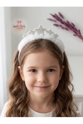 Sweet twins accessories Işıltılı Yıldızlı Beyaz Peluş Kız Çocuk Taç, Prenses ...