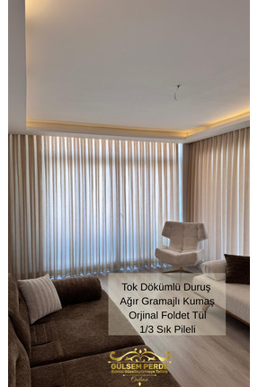 Gülsem Perde Brıllant Foldet Keten Tül Perde 1/3 Sık Pile Ozel Olcu Dıkılır