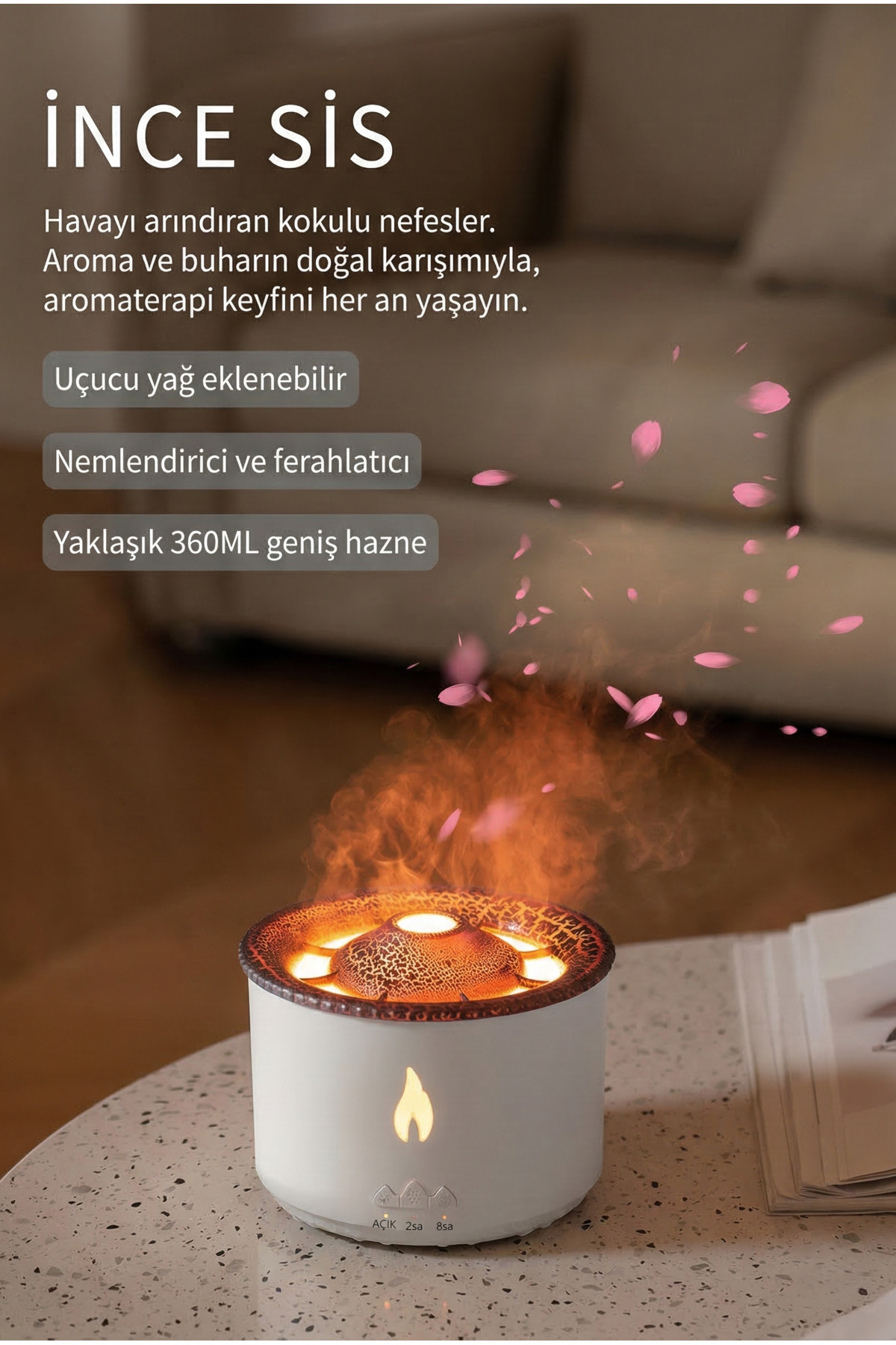 500ml Uzaktan Kumandalı Hava Nemlendirici - Renkli LED Işıklı Aroma Difüzörü ve Buhar Makinesi