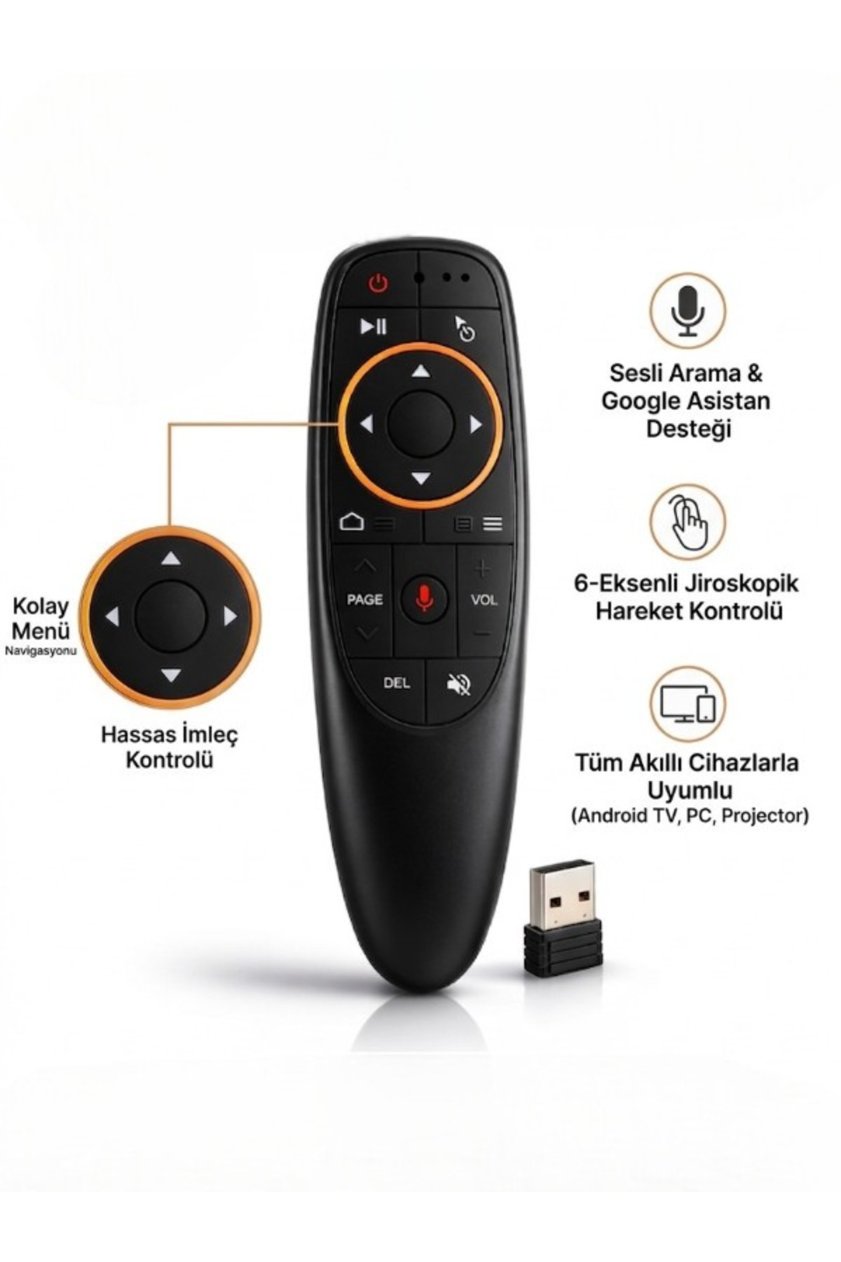 Kablosuz Air Mouse Akıllı Uzaktan Kumanda Sesli Komutlu 2.4G USB Alıcılı Android TV Box/Smart TV/PC