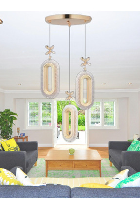 B&F STORE NEW STYLE Roma 3lü Kelebek Taşlı Gold Avize