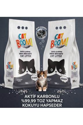Cat Boom Aktif Karbonlu Topaklanan Kedi Kumu 10 Lt X 2 Adet