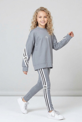 Black One Kız Çocuk Şerit Detaylı Salaş Sweat ve Tayt Spor Takım – Rahat Kesi...