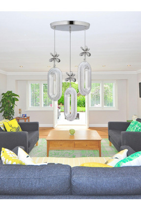 B&F STORE NEW STYLE Roma 3lü Kelebek Taşlı Krom Avize