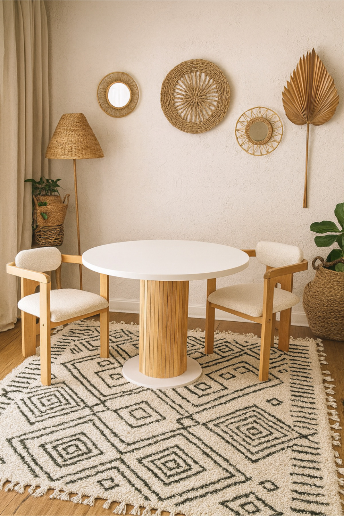 BebeK on For 4 Kişilik Yuvarlak Yemek Masası- 36mm Mdf Tabla, Kayın Cilalı Ayak, Bohem Stil, Garantili fotoğrafı 5 (önizleme)