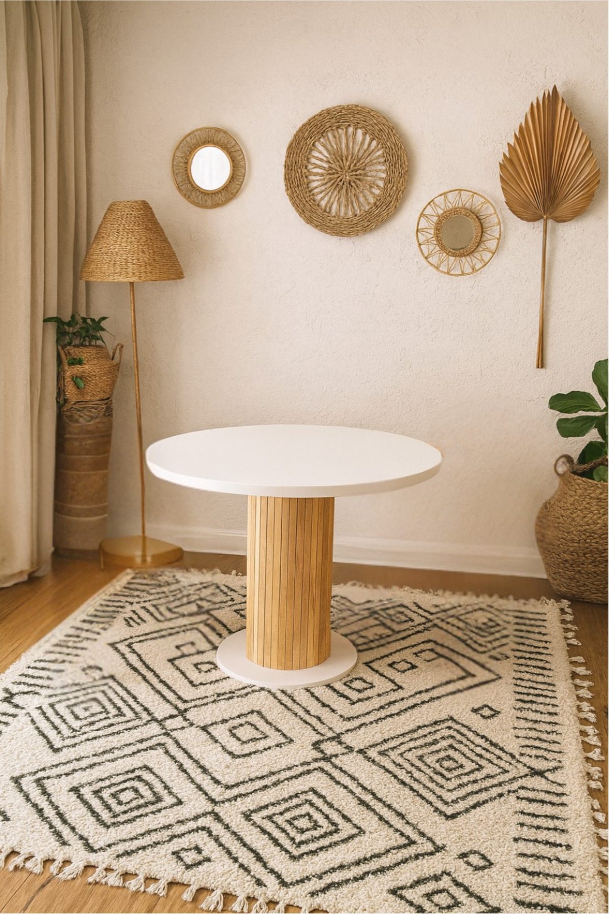 BebeK on For 4 Kişilik Yuvarlak Yemek Masası- 36mm Mdf Tabla, Kayın Cilalı Ayak, Bohem Stil, Garantili fotoğrafı 4 (önizleme)