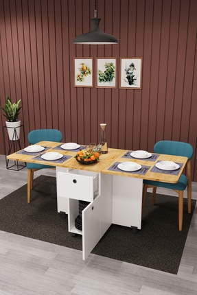 Asra Trend Asra Trend MDF Katlanır Mutfak Yemek Çalışma Masası, Çekmece+Dolap...