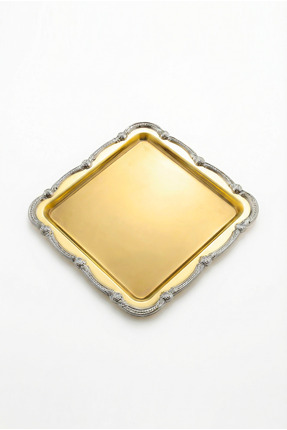 AKSESUAR EVRENİ Daztek Gold Paslanmaz Çelik Gümüş Çerçeve Kahve Sunum Tepsisi...