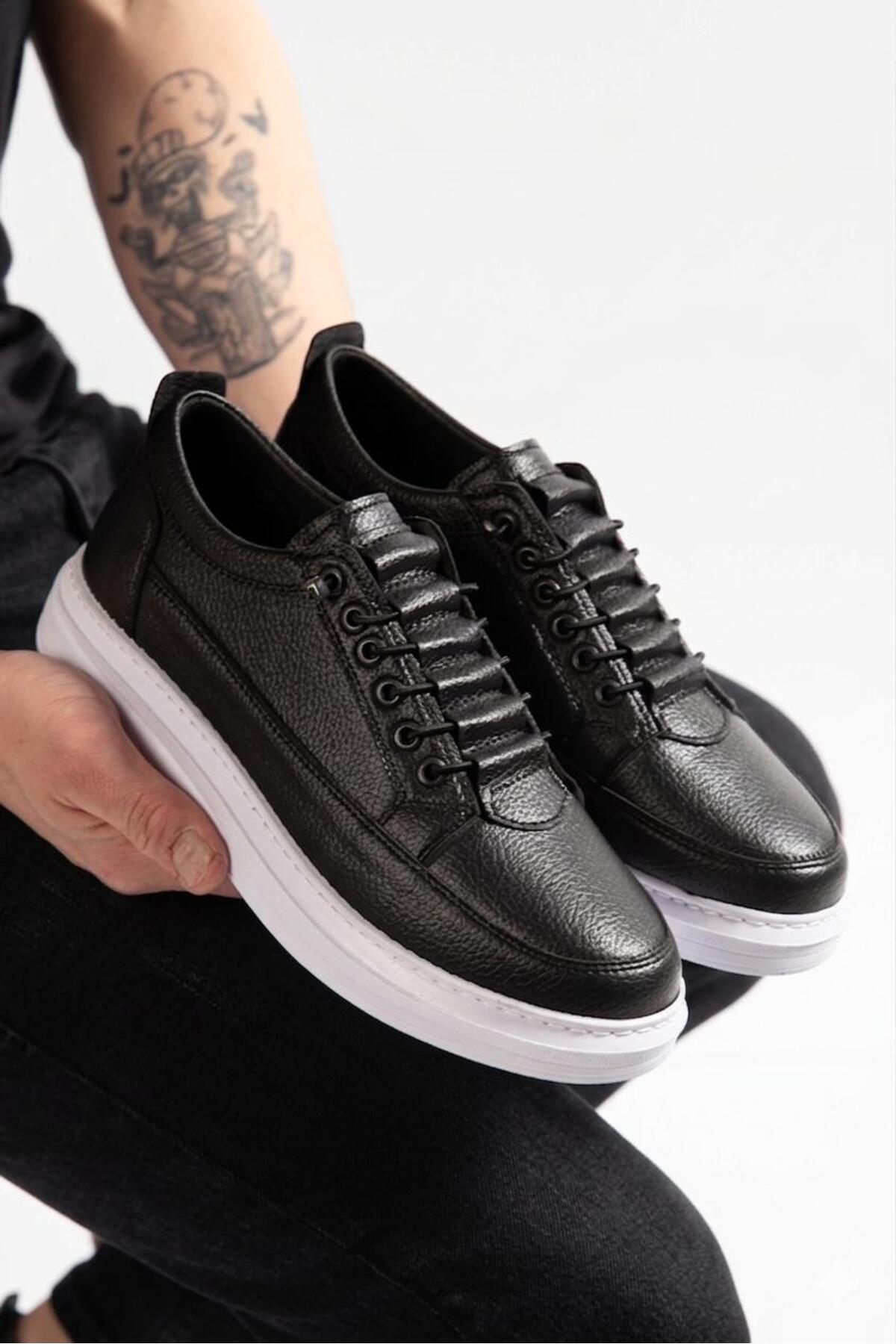 MY GROSS SHOES Erkek Siyah Günlük Ortopedik Taban Rahat Esnek Lastikli Garantili Ayakkabı