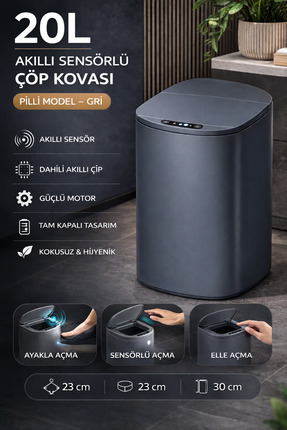 ADEFCO SENSÖRLÜ ÇÖP KOVASI 20L Otomatik Kapak Temassız