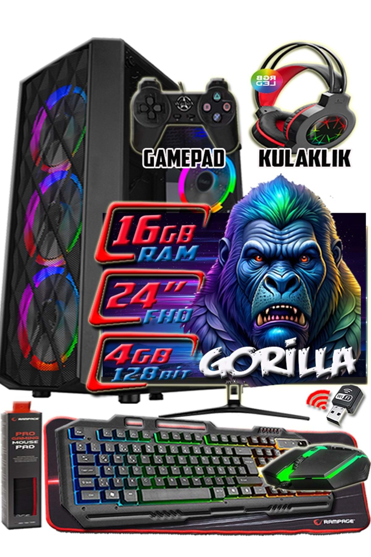 WARBOX GORİLLA 22" Monitör Xeon X5650 16GB RAM 256GB Ssd 250GB Hdd R7 240-4GB E.kartı Gaming PC