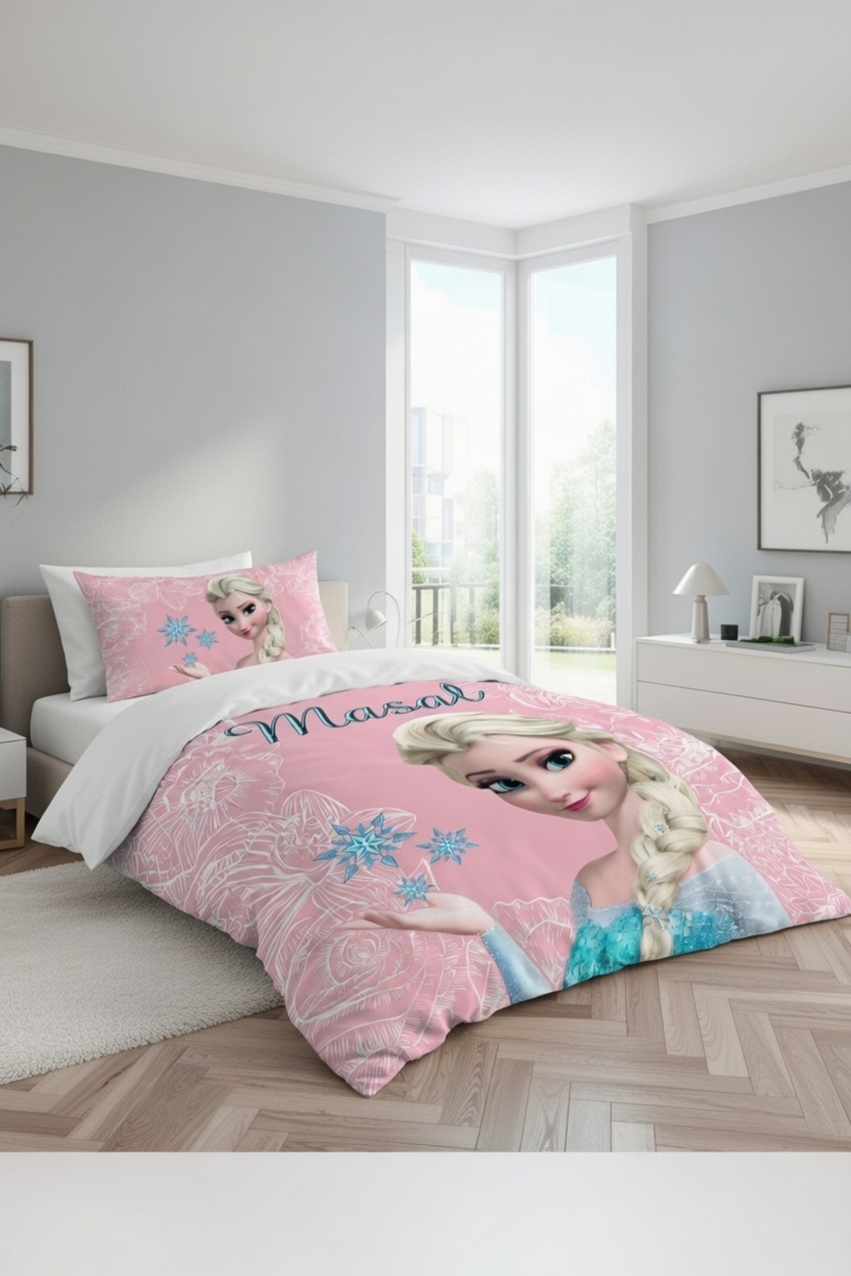 MEKTA HOME BEBEK VE ÇOCUK ODASI Motifli Elsa Desenli Pembe Nevresim Takımı fotoğrafı 5 (önizleme)