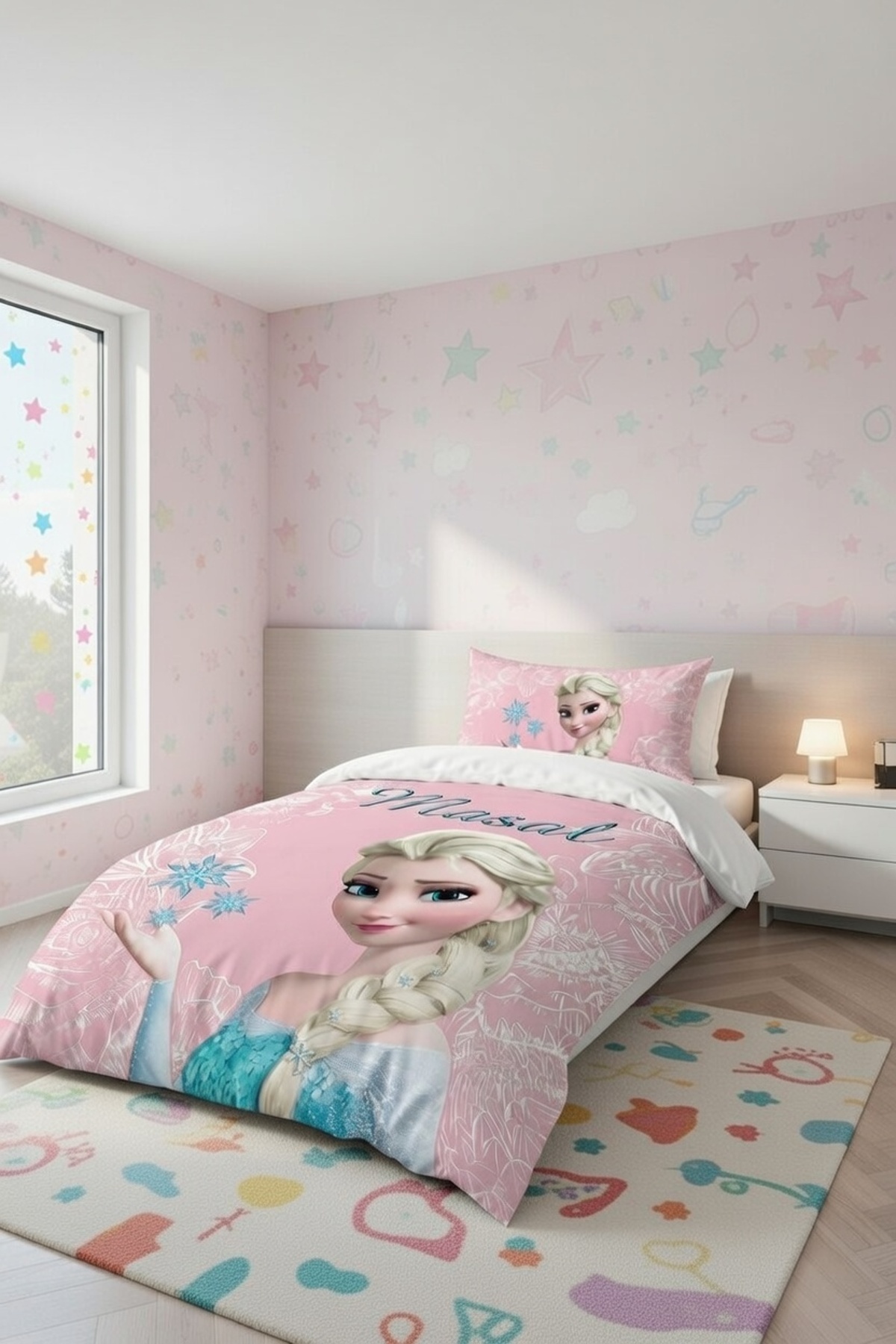 MEKTA HOME BEBEK VE ÇOCUK ODASI Motifli Elsa Desenli Pembe Nevresim Takımı fotoğrafı 3 (önizleme)