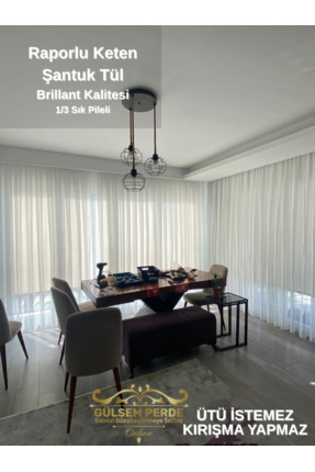 Gülsem Perde Brillant Keten Şantuk Tül Perde 1/3 (SIK) Pile Ozel Olcu Yapılır