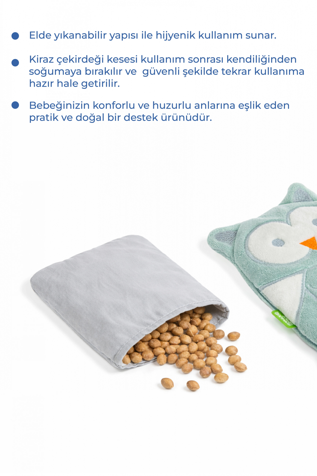 Babyjem Kiraz Çekirdekli Baykuş Kadife Rahatlatıcı Gaz Kemeri
