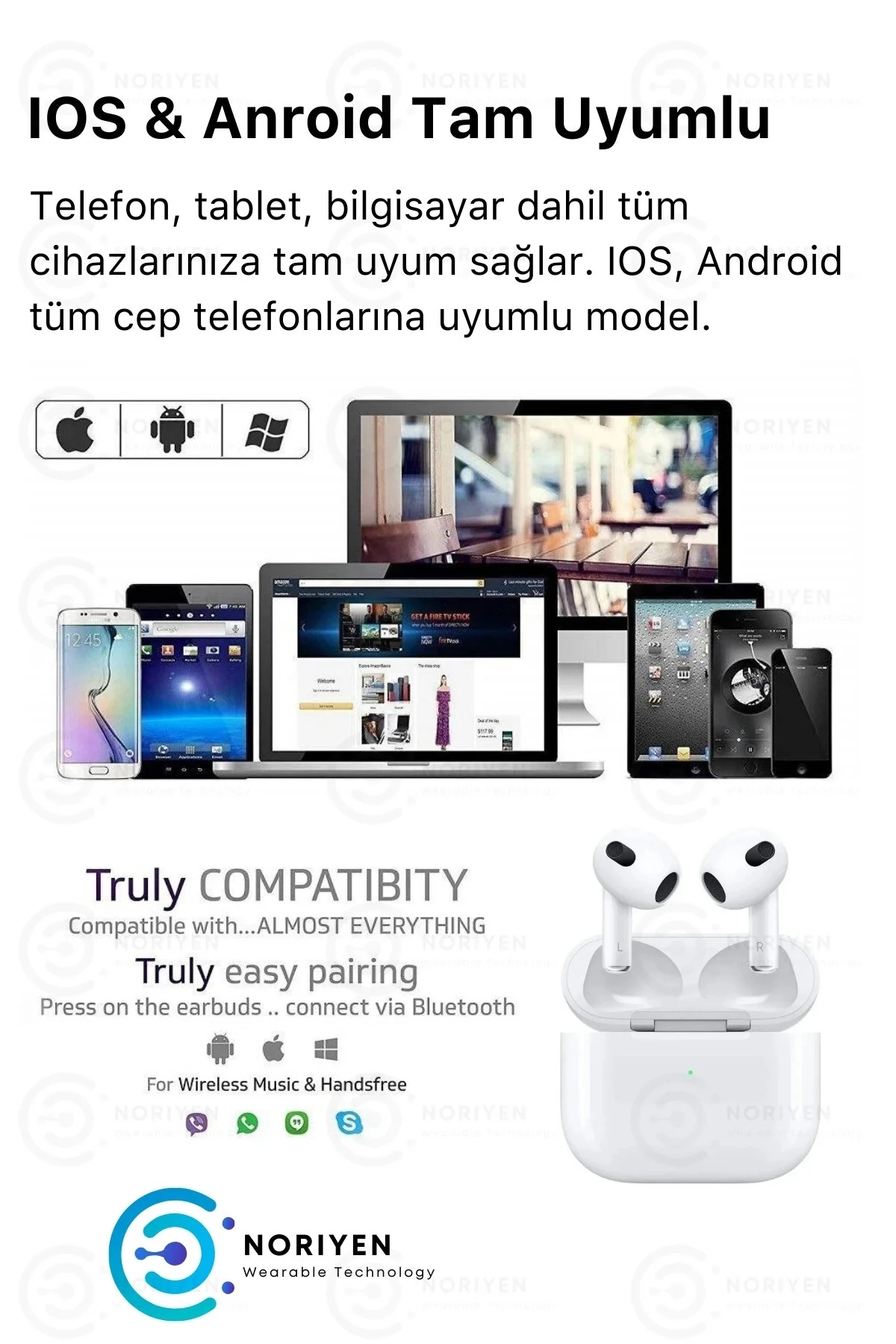 Premium Serisi White 2 Model IOS Android Uyumlu Aktif Gürültü Engelleme Kablosuz Bluetooth Kulaklık