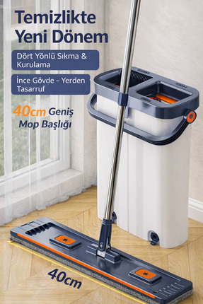 ADEFCO Dört Yönlü Sıkmalı Temizlik Mop Seti