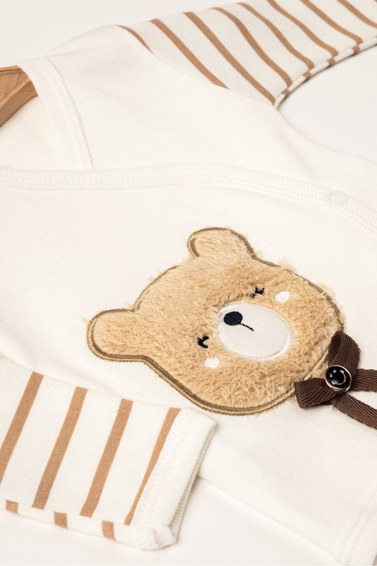 NEU KIDS (KUTULU) Ayıcıklı Süzene Nakışlı %100 Pamuklu Yenidoğan Kıyafetleri 5'li Hastane Çıkışı Zıbın Seti fotoğrafı 3 (önizleme)