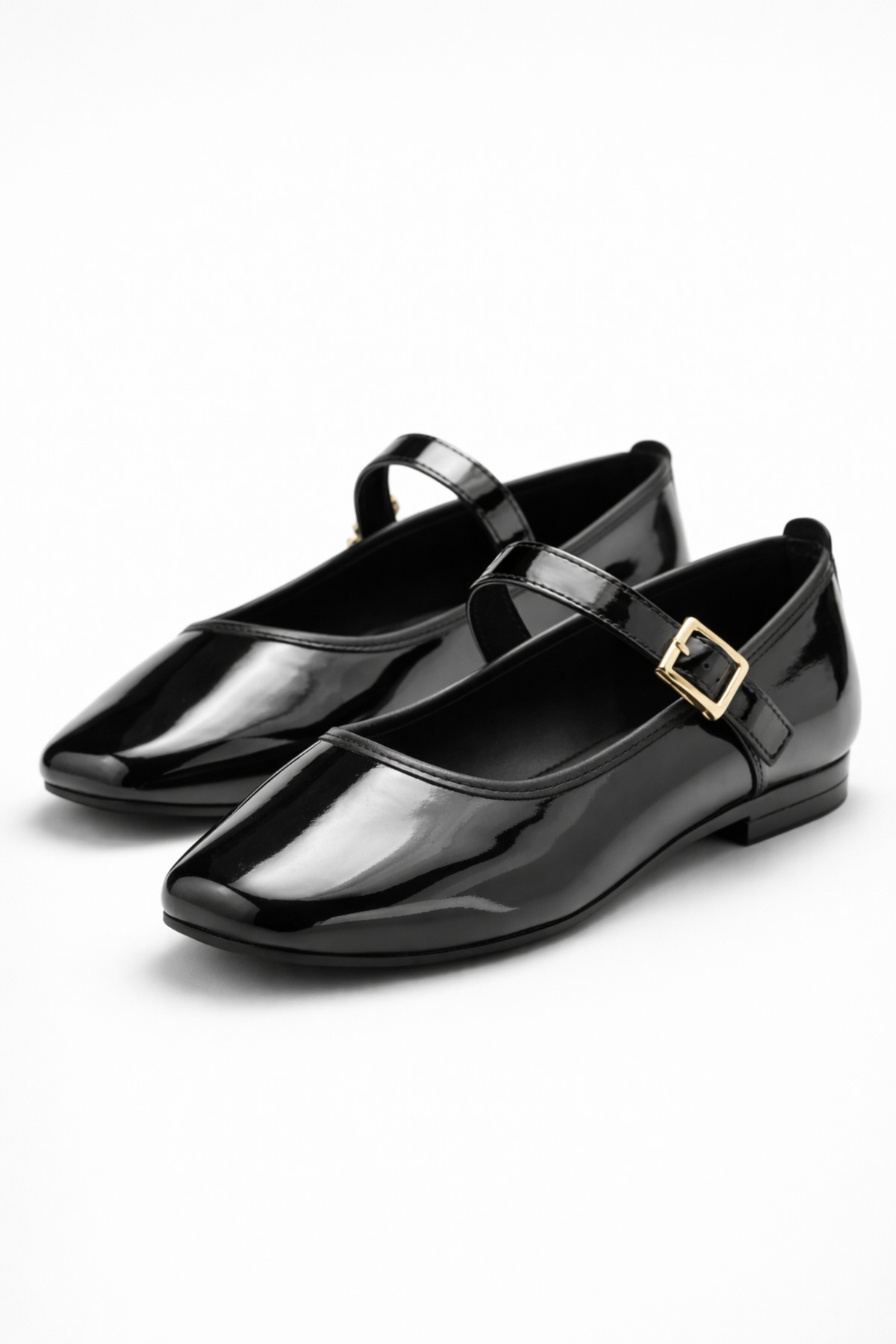 StWenn  Kadın Babet Ayakkabı Rugan Siyah Altın Tokalı Şık Hafif Ortopedik Ses Yapmaz Taban - Görsel 6