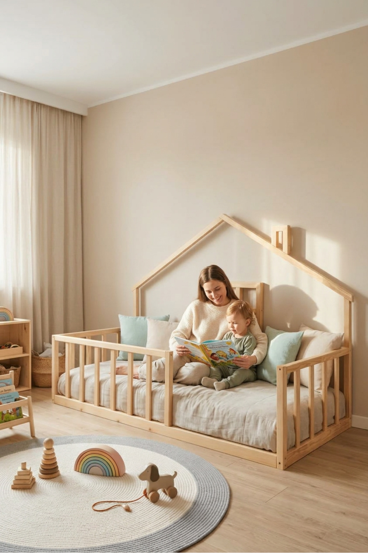 Loolpi Home Dream Ayaksız Montessori Bebek Ve Çocuk Karyolası Unisex Doğal Ahşap Yatak fotoğrafı 2 (önizleme)