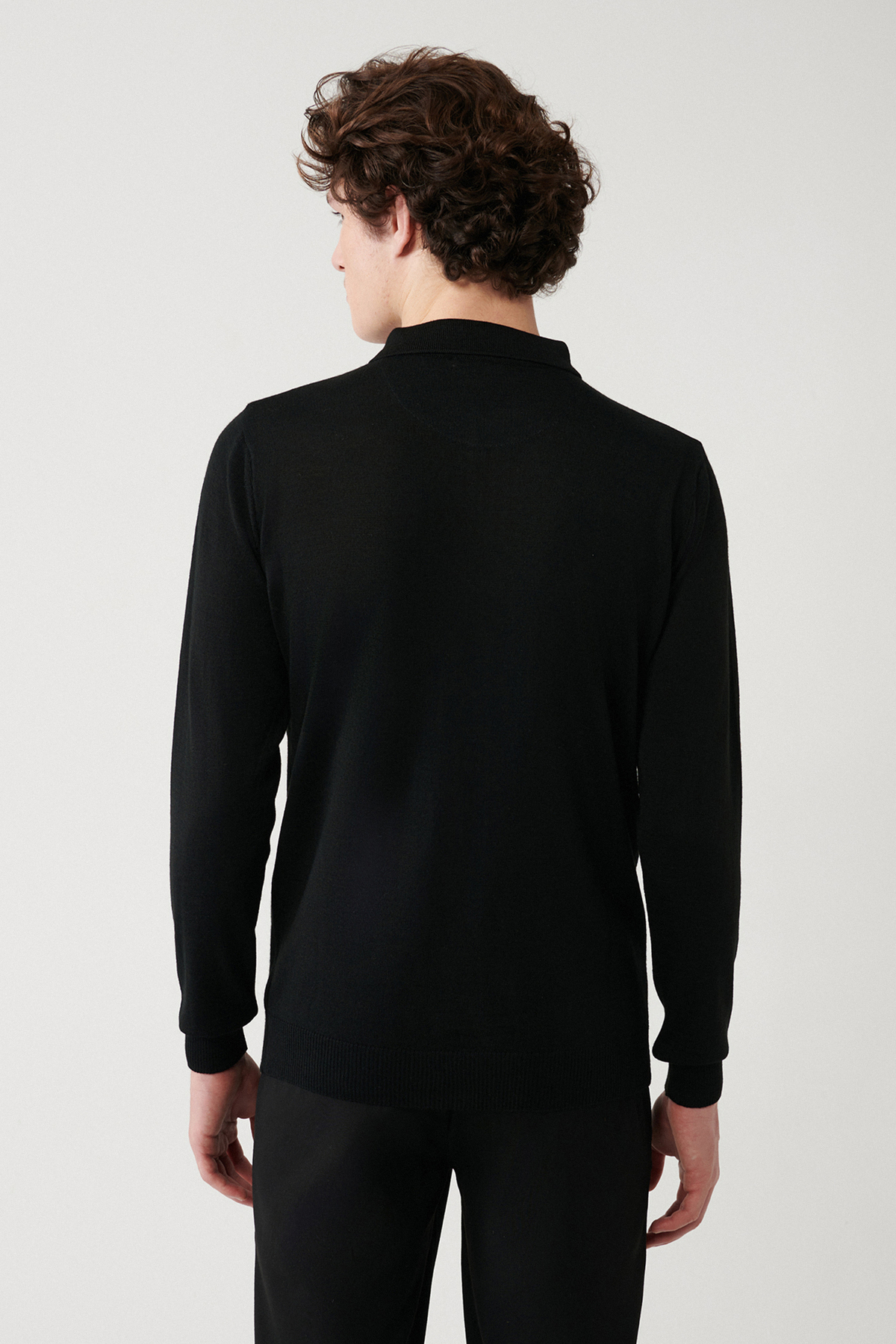 Avva  Erkek Siyah Polo Fermuarlı Yaka Çizgi Detaylı Kazak A32Y5094 - Görsel 4