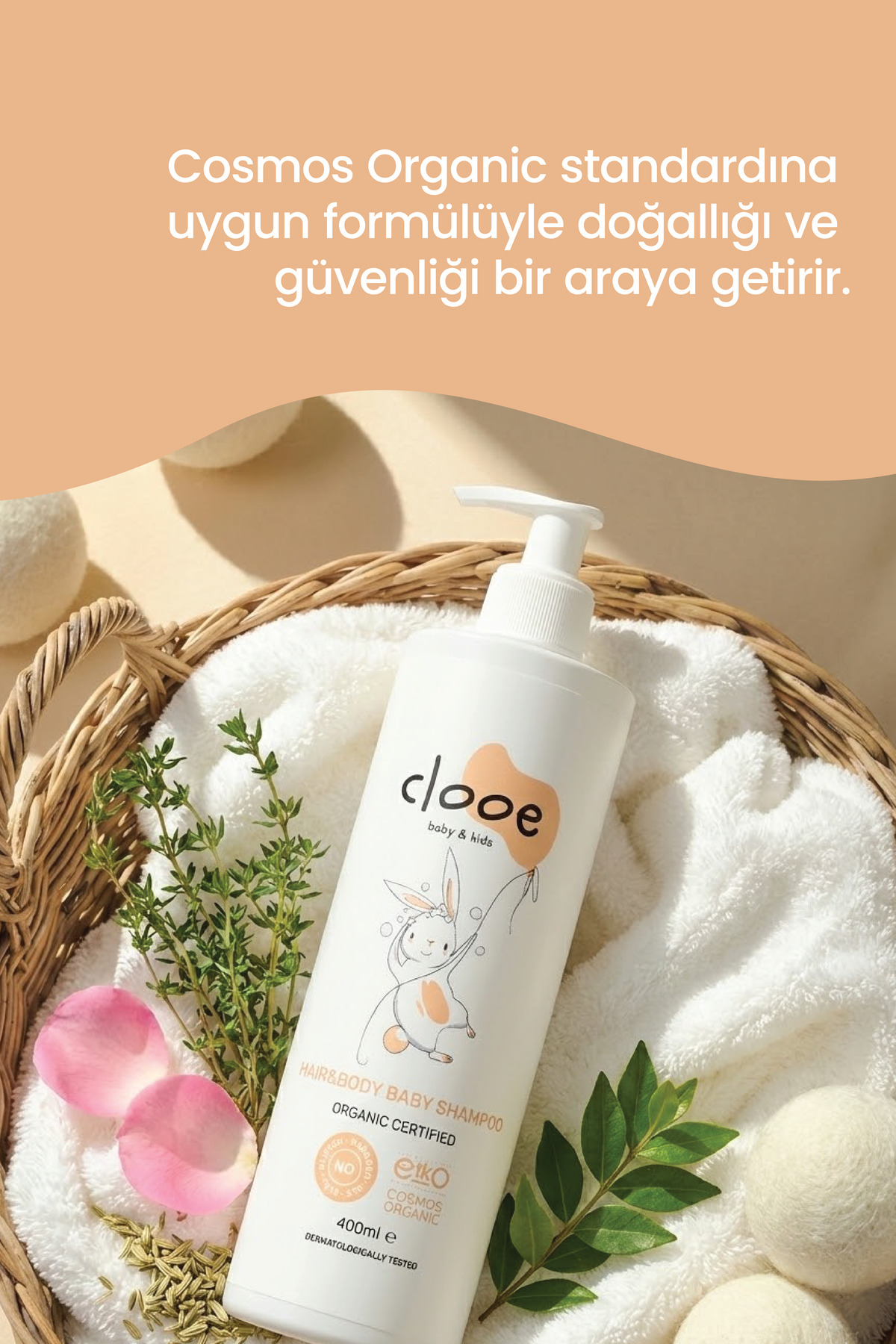 clooe Organik Bebek & Çocuk Saç, Vücut Şampuanı (400ML) Gül Suyu ve Kekik Özlü Vegan Formül 2'li Set fotoğrafı 4 (önizleme)