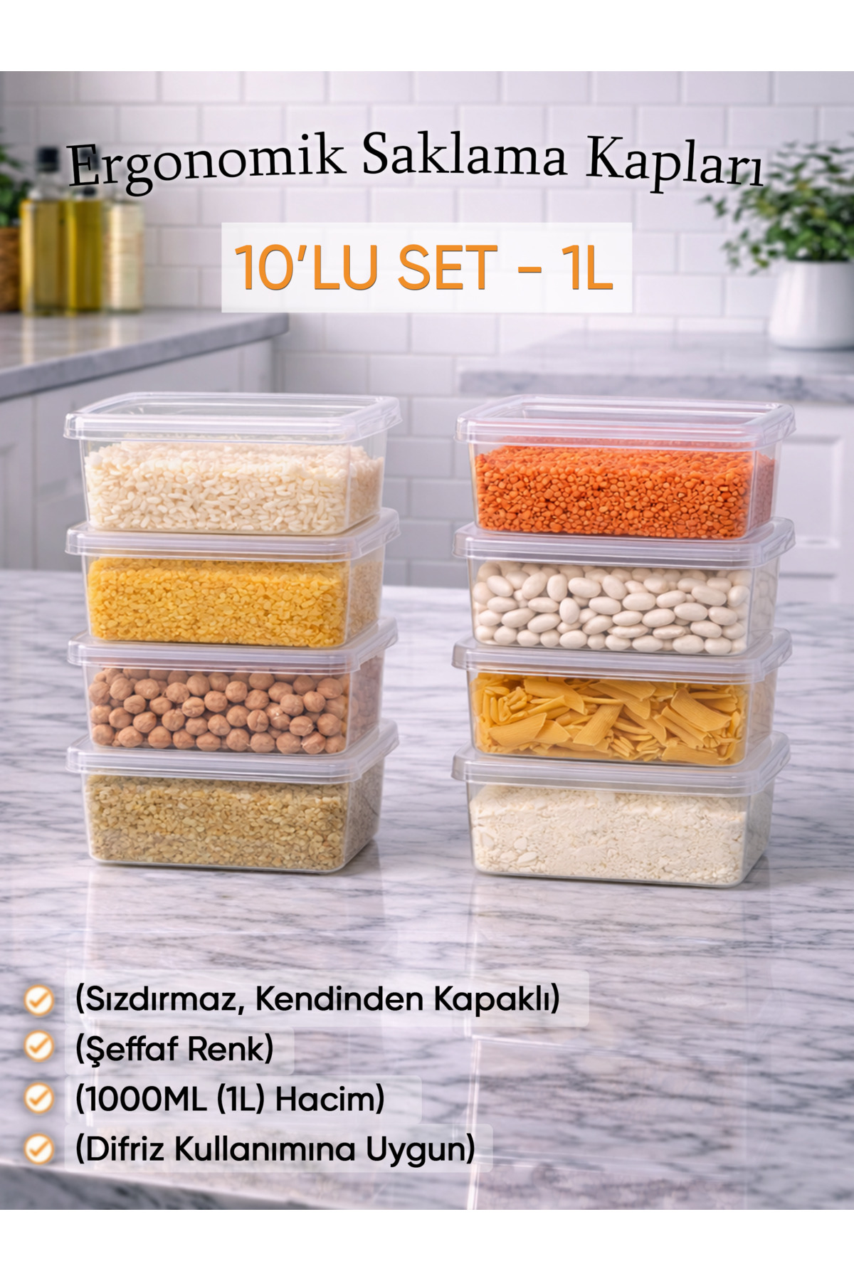 Genel Markalar Derin Dondurucu Difriz Saklama Kabı 1000ml Kapaklı
