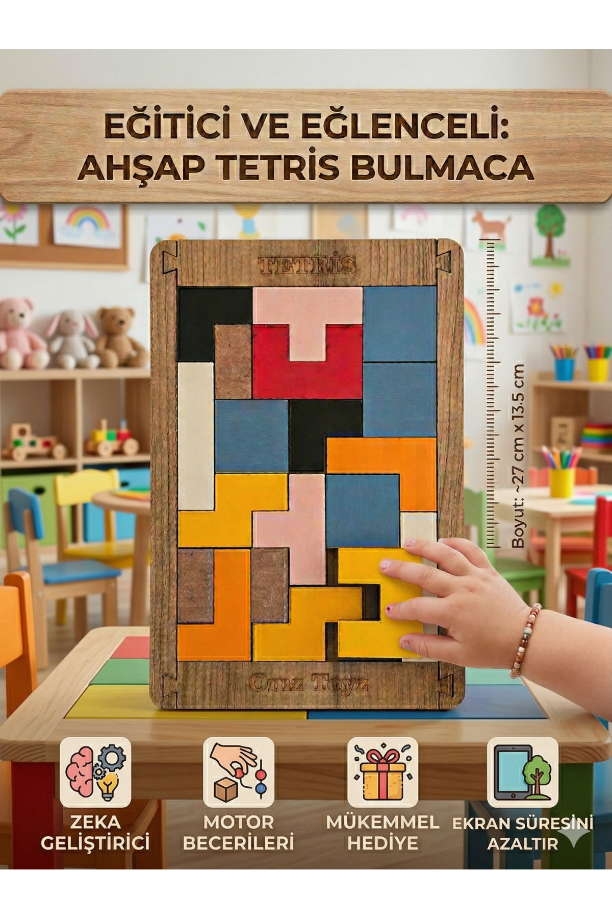 OMZ 5ADET Ahşap Tetris Puzzle Zeka Oyunu Eğitici Oyuncak Çocuk Gelişim Renkli Bloklar Ahşap Oyuncaklar fotoğrafı 3 (önizleme)