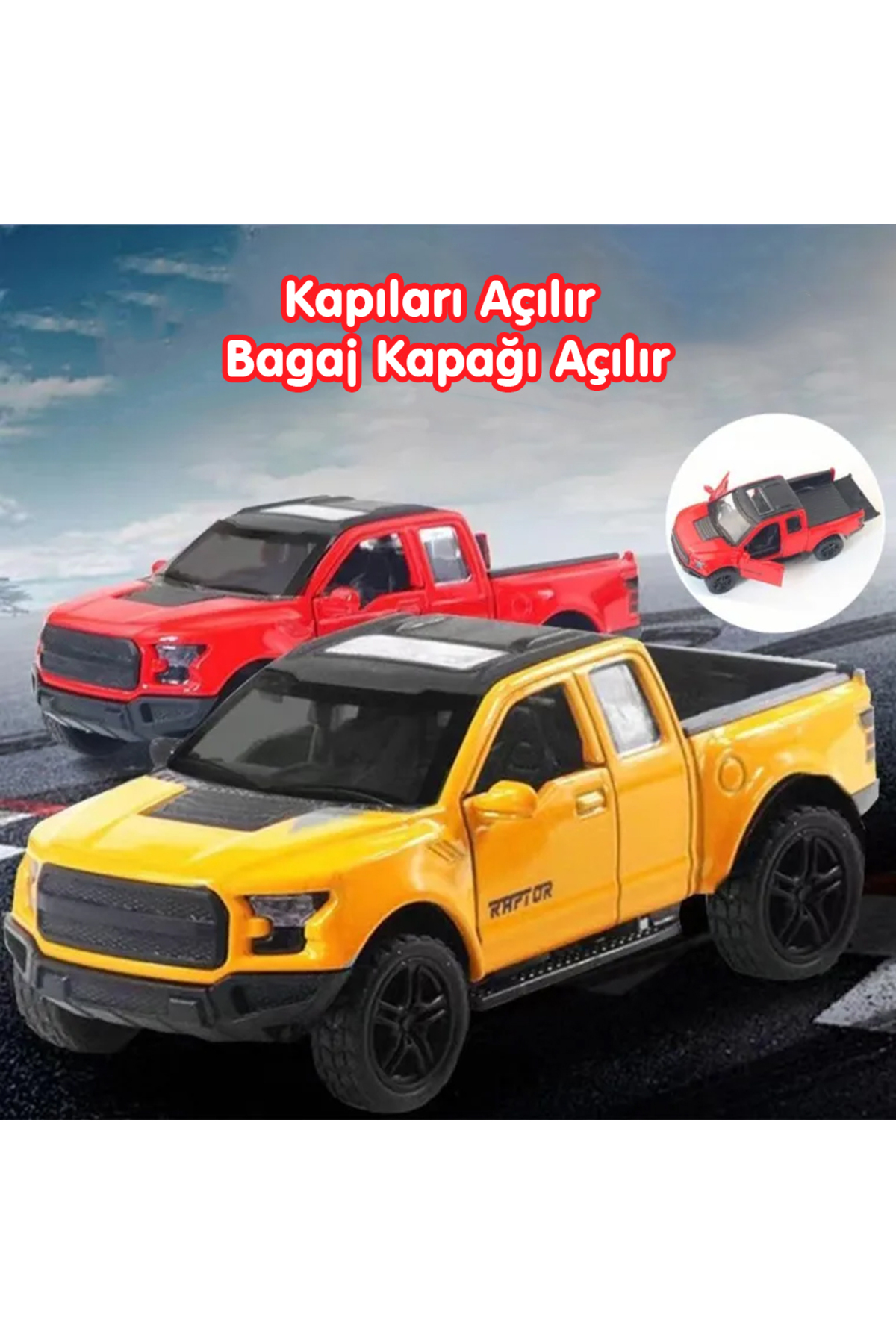 Genel Markalar Diecast,metal Oyuncak Araba Ford Raptor Çek Bırak Model Araba Lisanslı 1:36 Ölçek Araba fotoğrafı 3 (önizleme)