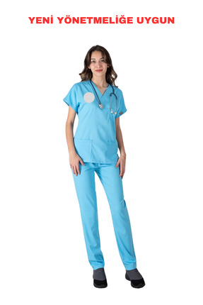 LITTE Alaska Mavi Hekim Forması Likralı Scrubs Unisex Takım - Yeni Yönetmeliğ...