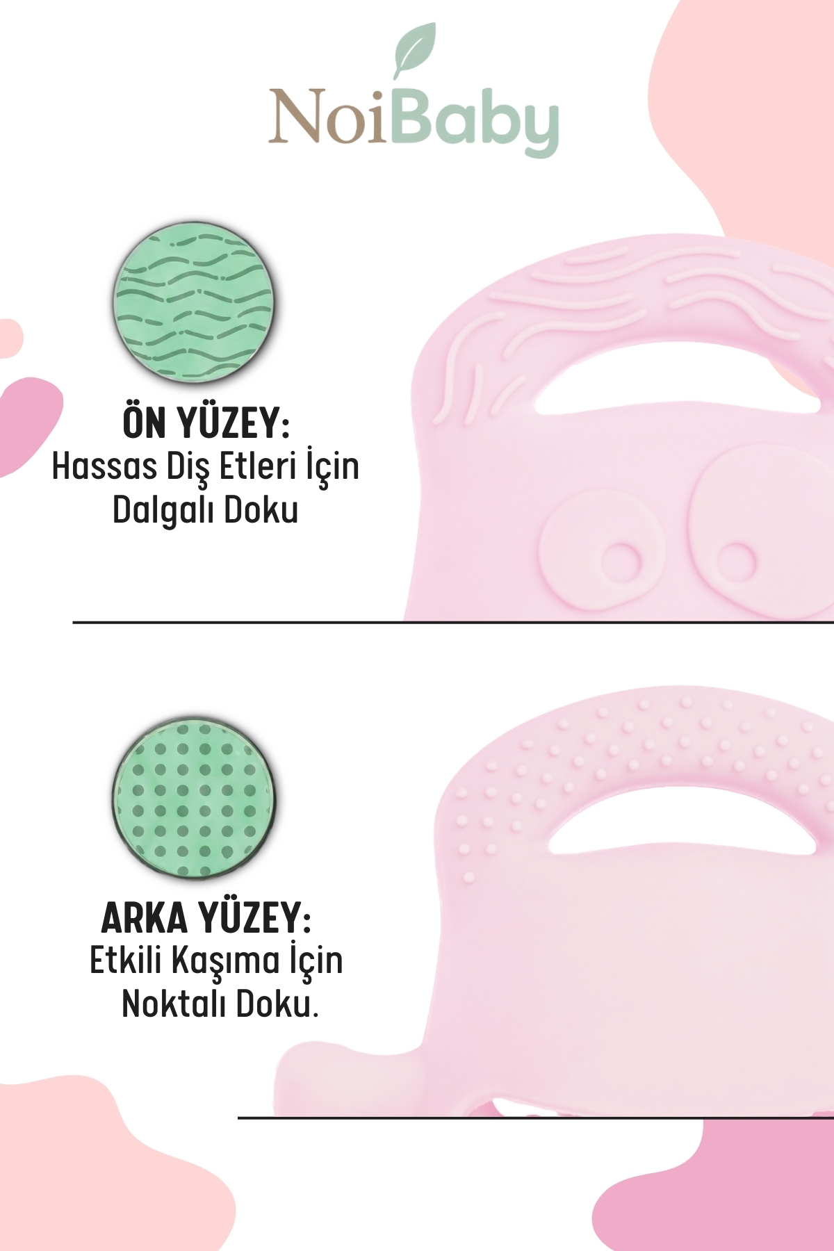 NoiBaby Pembe Bebek Silikon Diş Kaşıyıcı fotoğrafı 3 (önizleme)