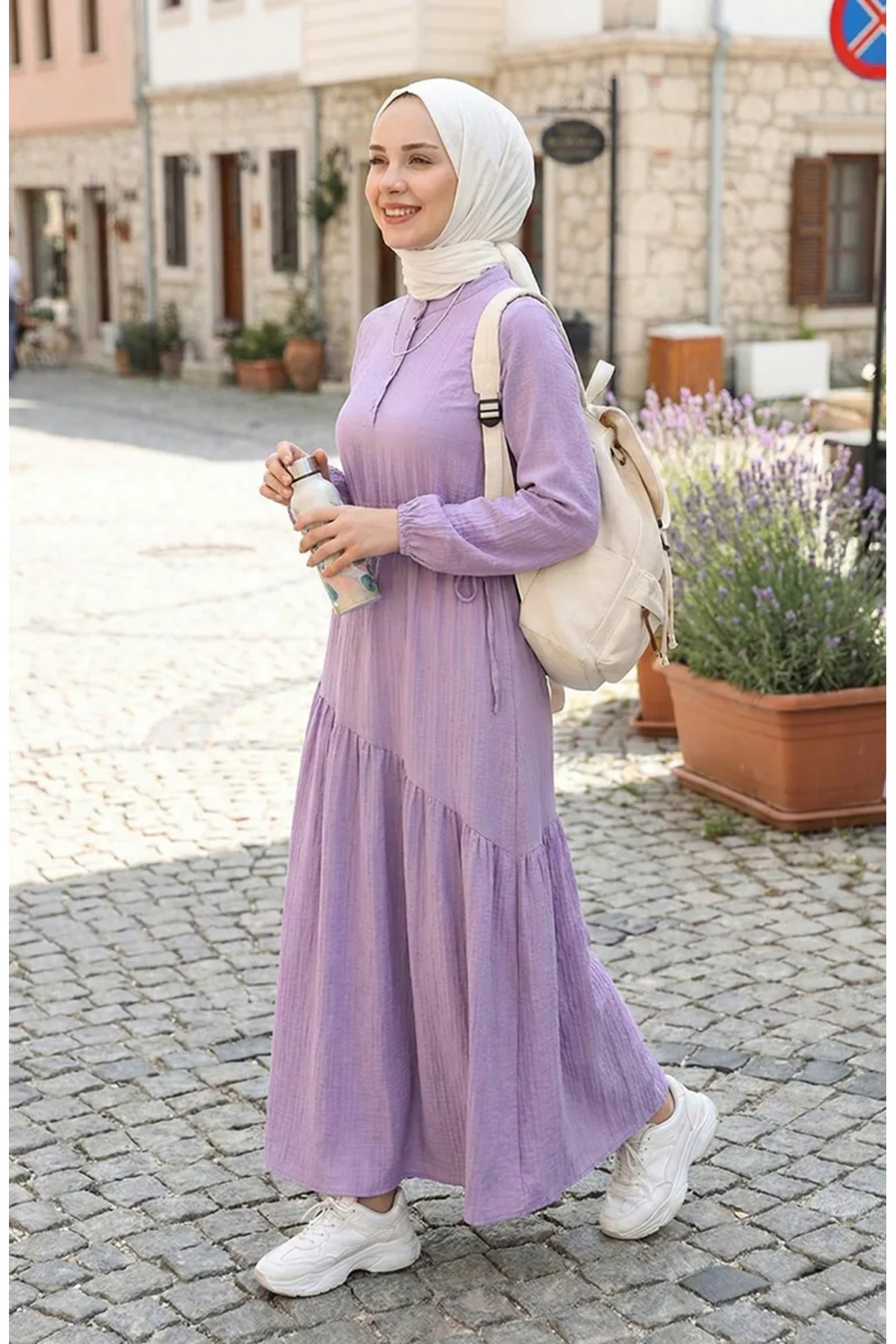 sefamerve Side-Tie Ruched Dress 0363-01 Lilac