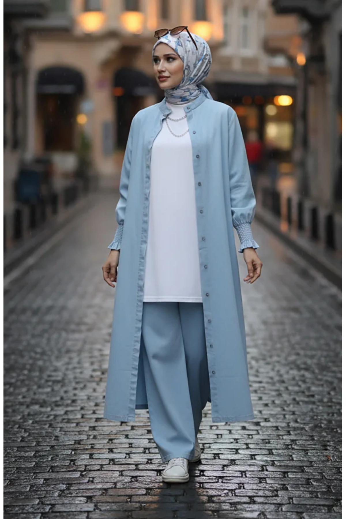 sefamerve Tencel Fabric Two Piece Set 260625-01 Light Blue