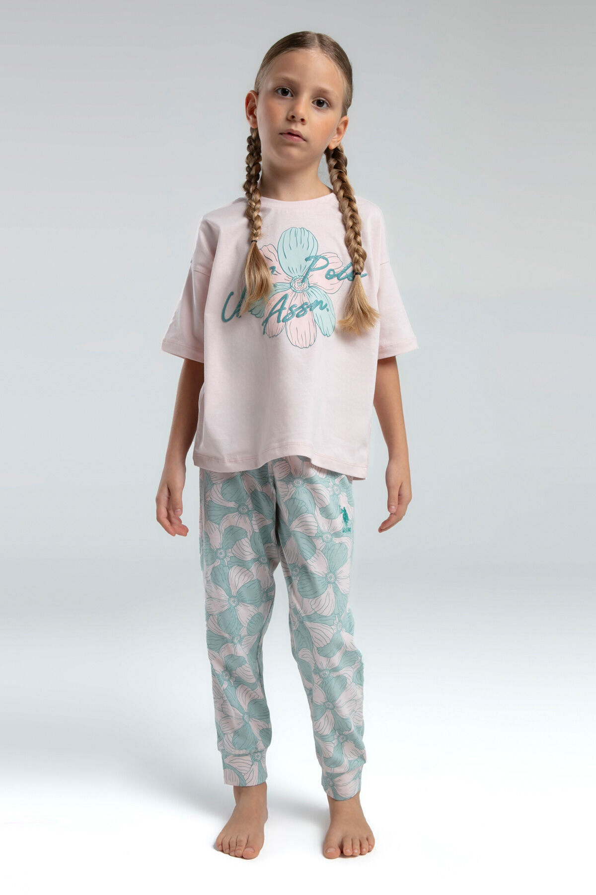 U.S. Polo Assn. U.S. Polo Assn. Kız Çocuk Pembe Kısa Kol Pijama Takım fotoğrafı 3 (önizleme)