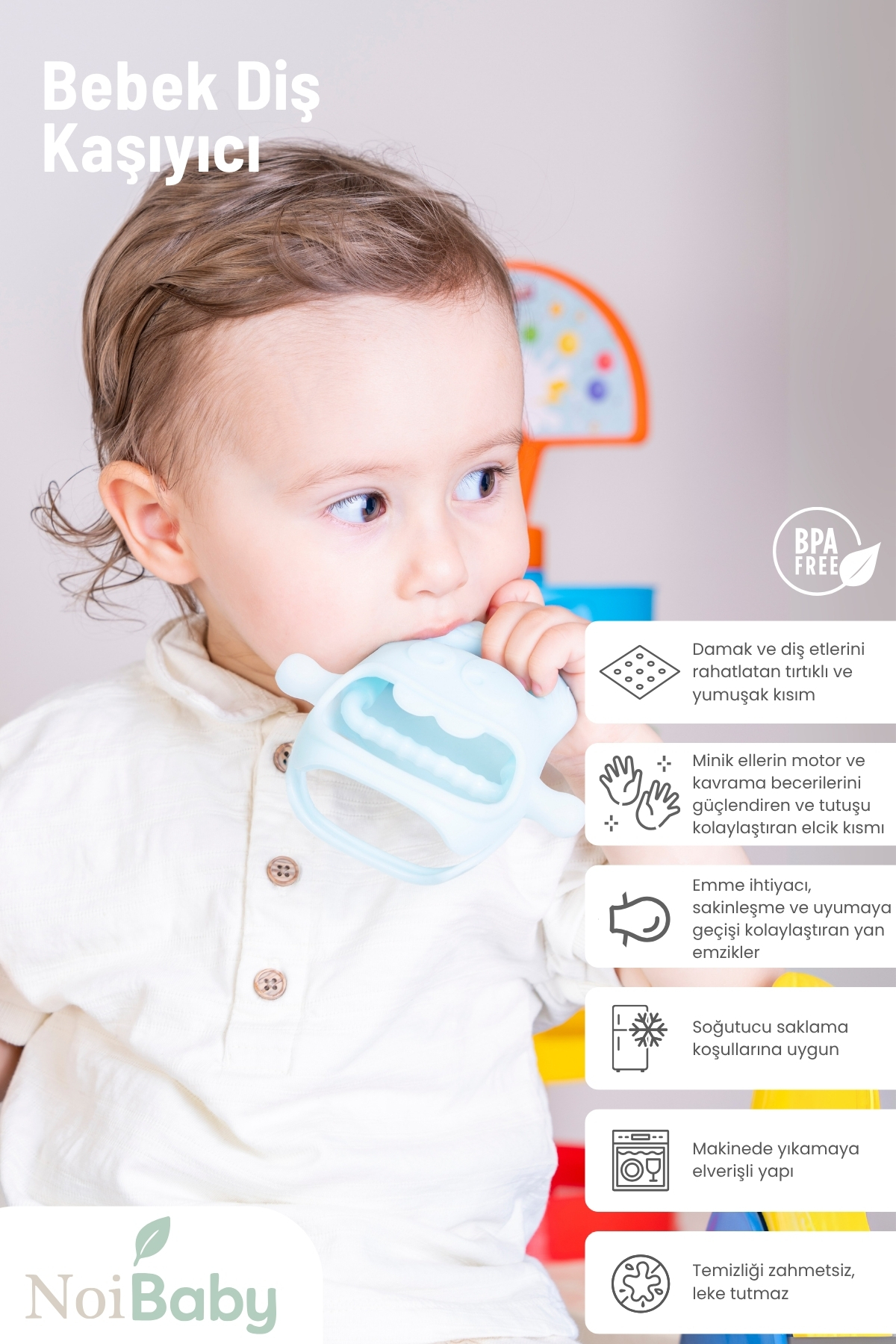 NoiBaby Bebek Diş Kaşıyıcı Silikon - Mavi fotoğrafı 4 (önizleme)